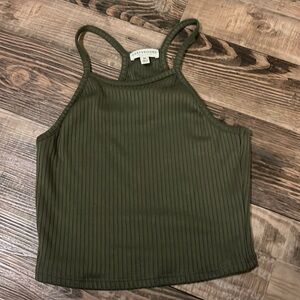 🚨‼️WOMENS EARTHBOUND MOSSY GREEN RIBBED CROPPED HALTER TOP‼️🚨